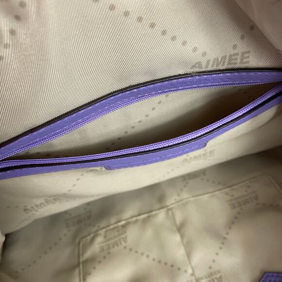 Aimee Kestenberg Leather Purple Double Strap Tote Gold Hardware Purse - Picture 11 of 16